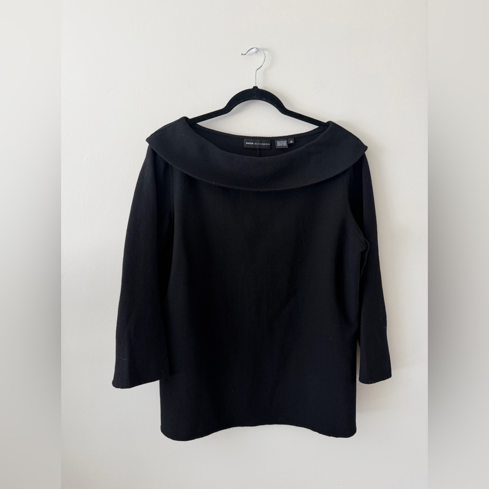 Vintage Dana Buchman 100% Wool Black Boat Neck Blouse 16 Structured Minimal